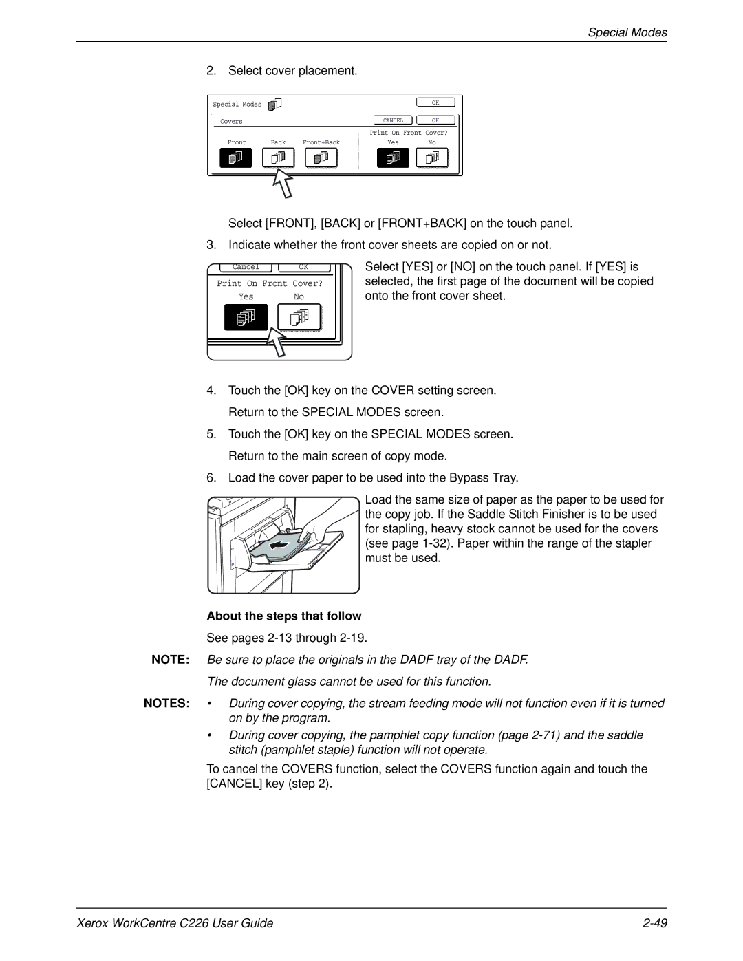 Xerox WorkCentre C226 manual Select cover placement, See pages 2-13through 