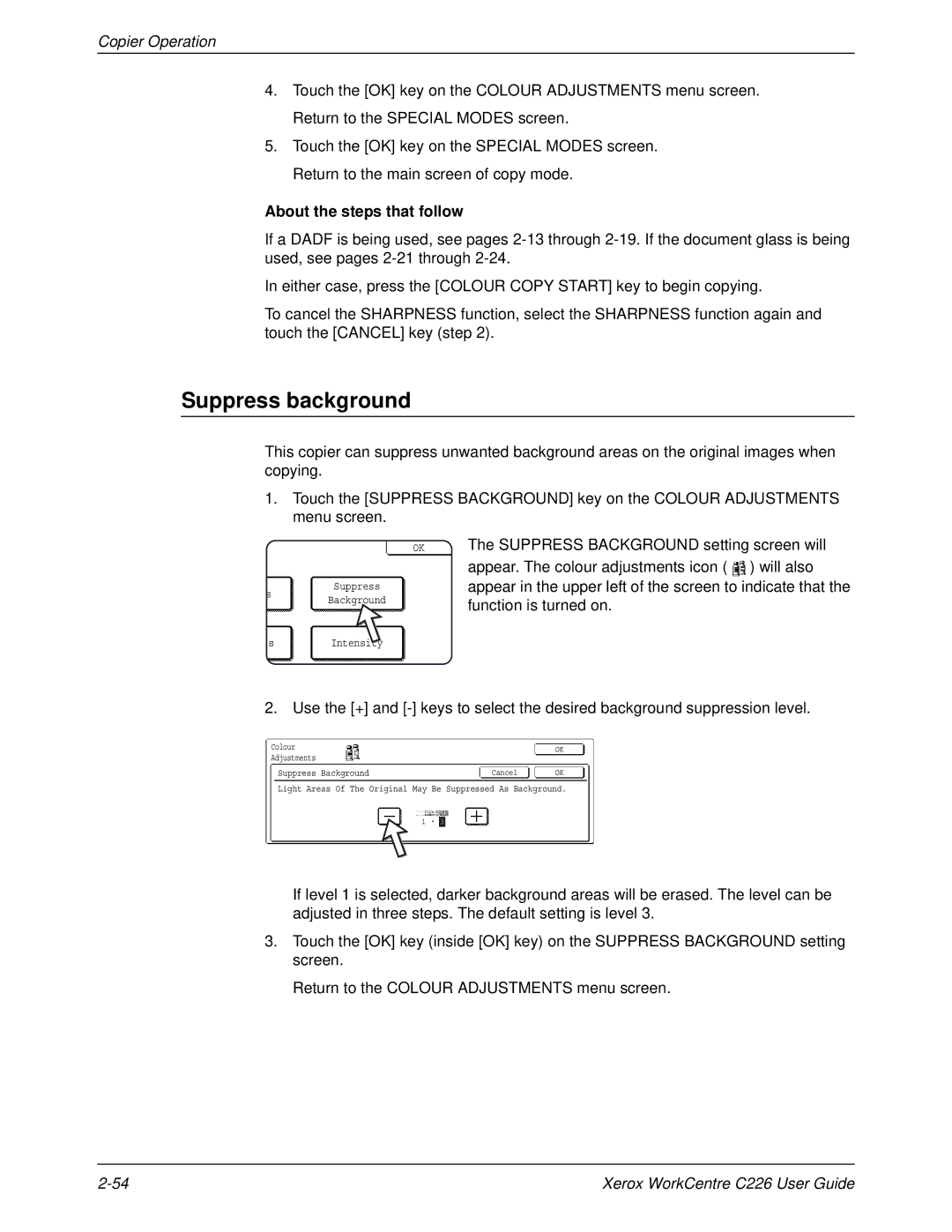 Xerox WorkCentre C226 manual Suppress background 