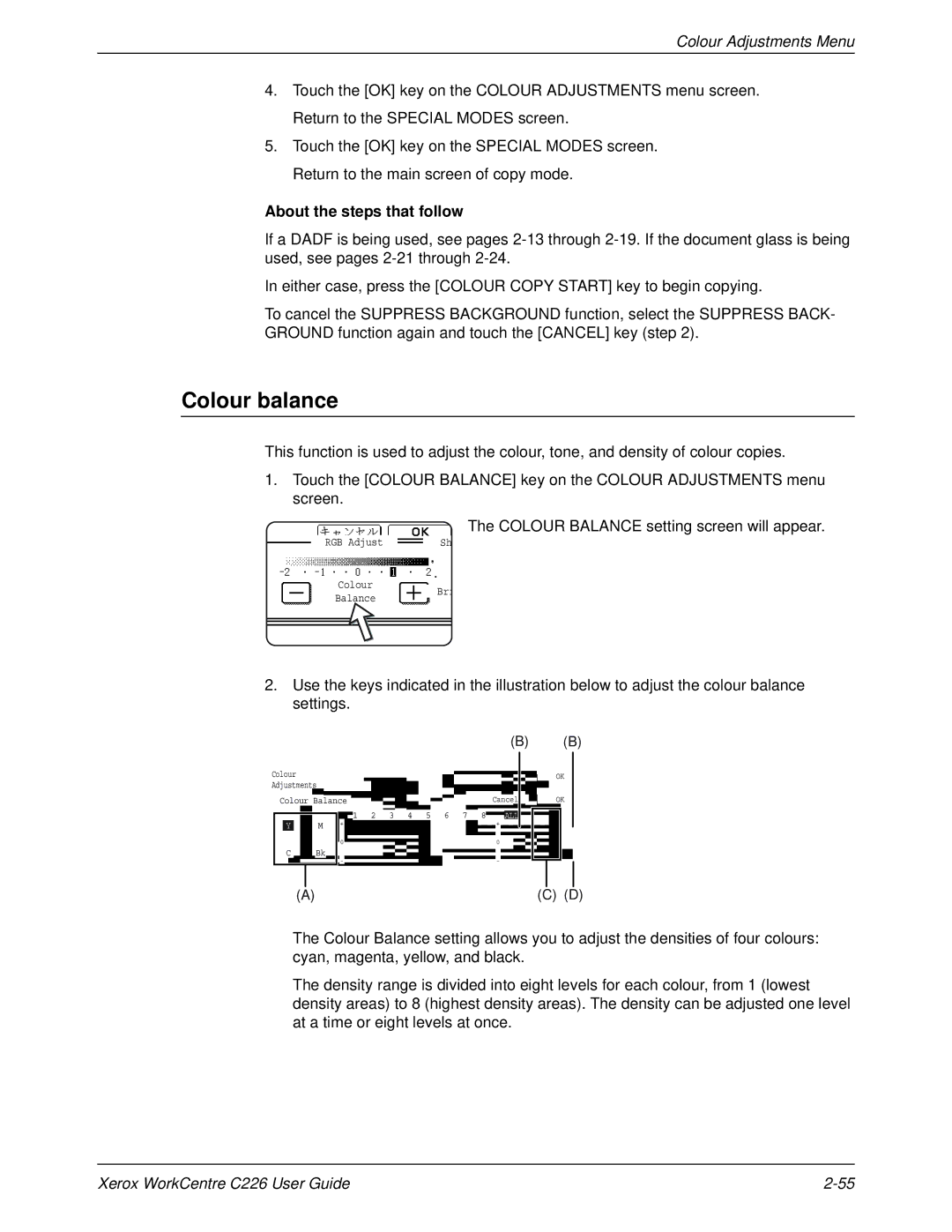 Xerox WorkCentre C226 manual Colour balance 