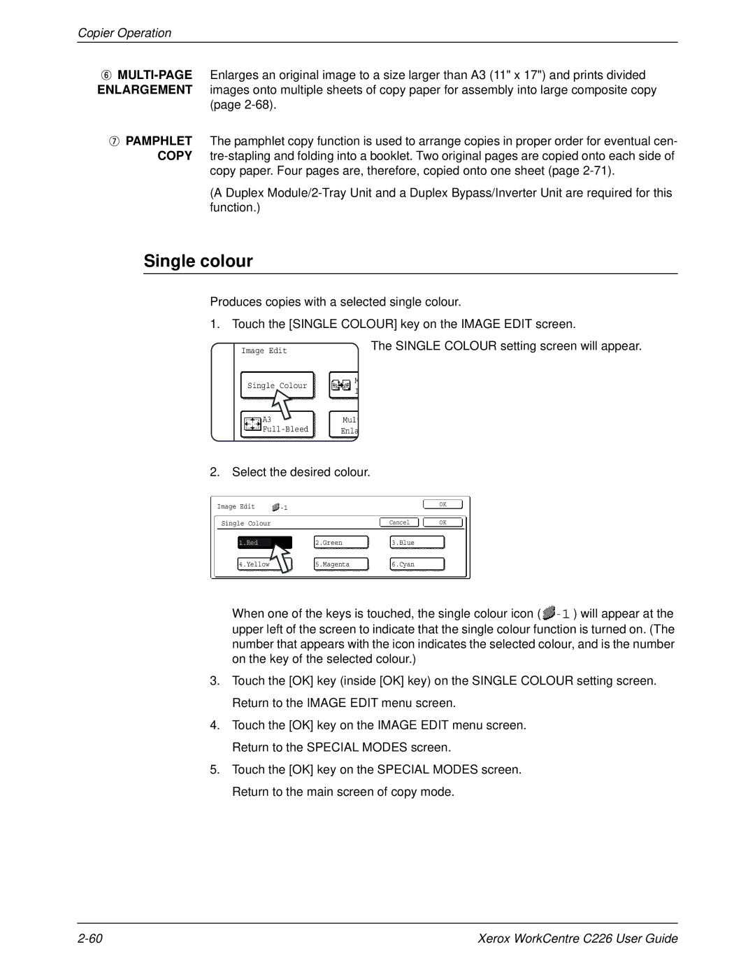 Xerox WorkCentre C226 manual Single colour, Select the desired colour 