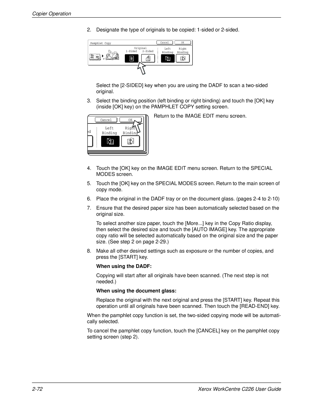 Xerox WorkCentre C226 manual When using the Dadf, When using the document glass 