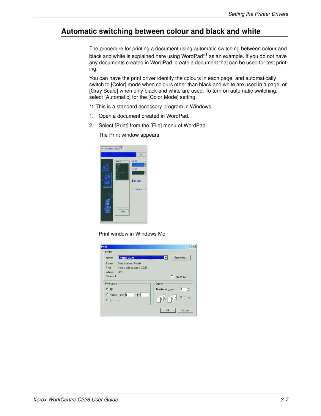 Xerox WorkCentre C226 manual Automatic switching between colour and black and white 