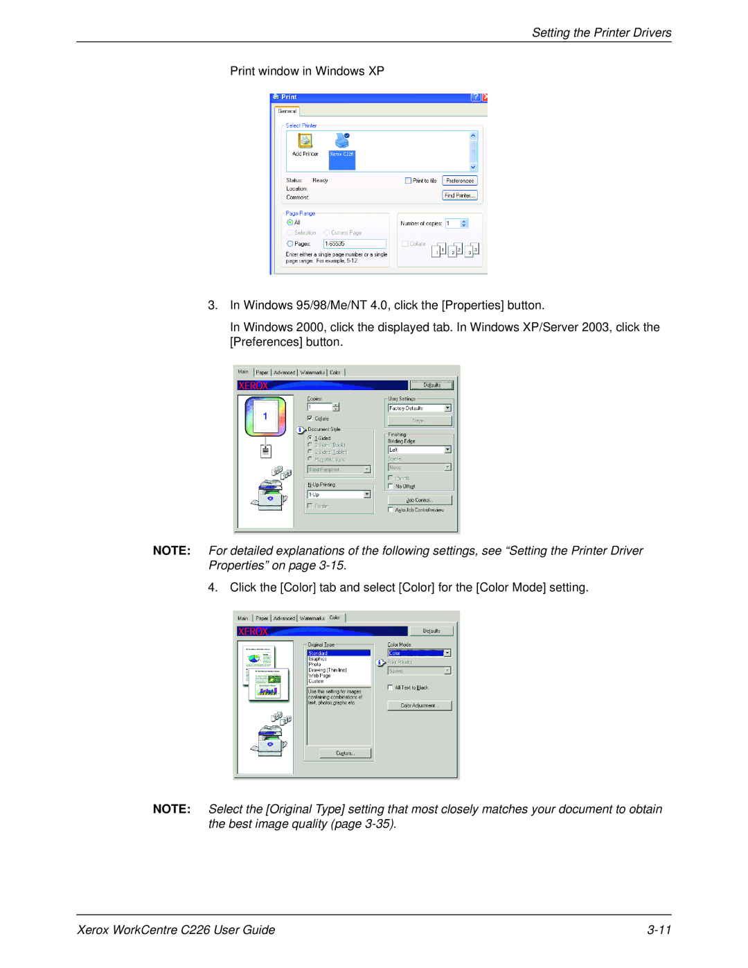 Xerox WorkCentre C226 manual Setting the Printer Drivers 