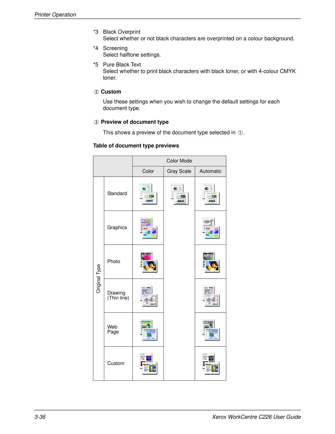 Xerox WorkCentre C226 manual Preview of document type, This shows a preview of the document type selected 