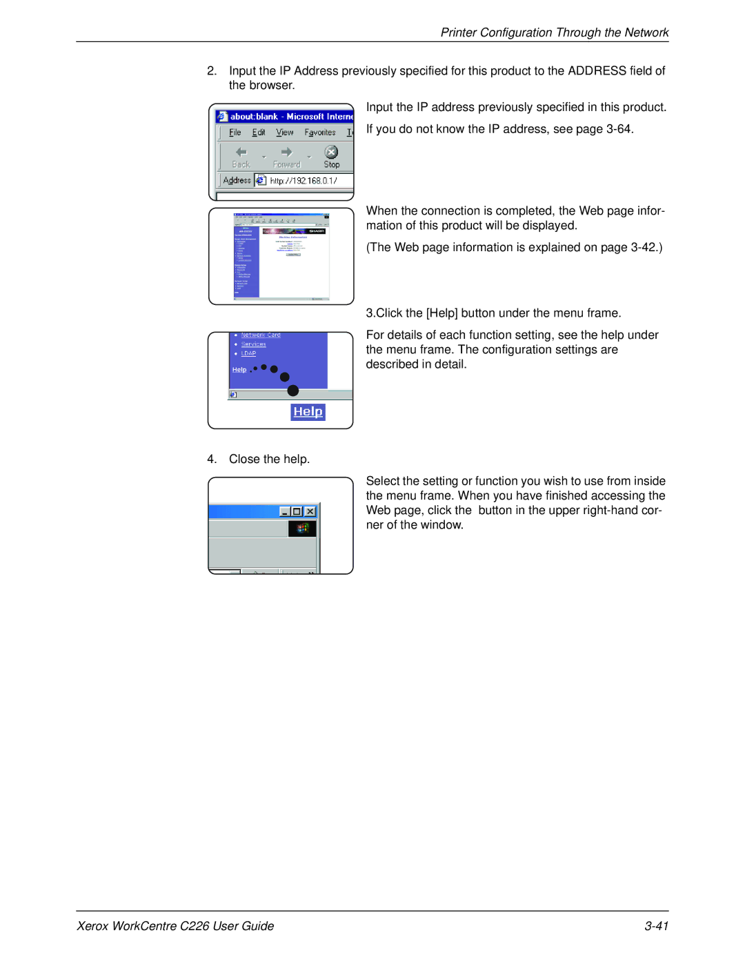 Xerox WorkCentre C226 manual Printer Configuration Through the Network 