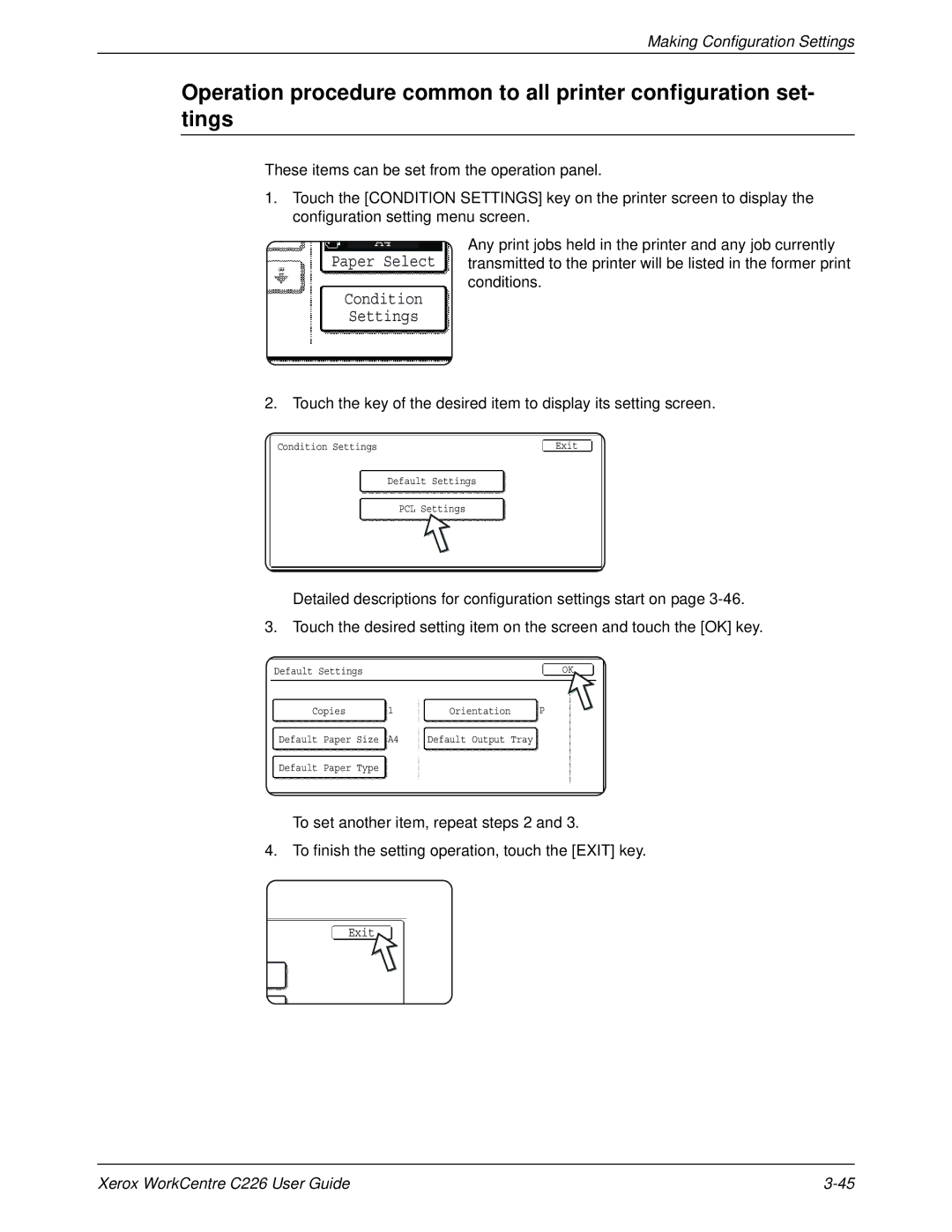 Xerox WorkCentre C226 manual Paper Select Condition Settings, Making Configuration Settings 