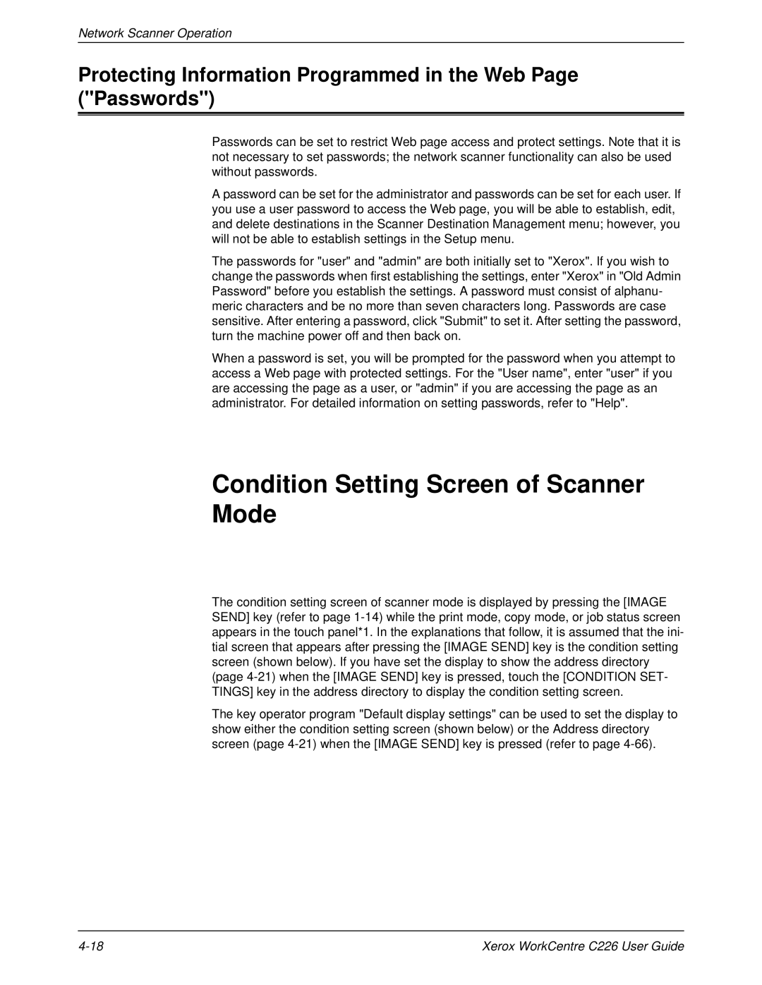 Xerox WorkCentre C226 manual Condition Setting Screen of Scanner Mode 