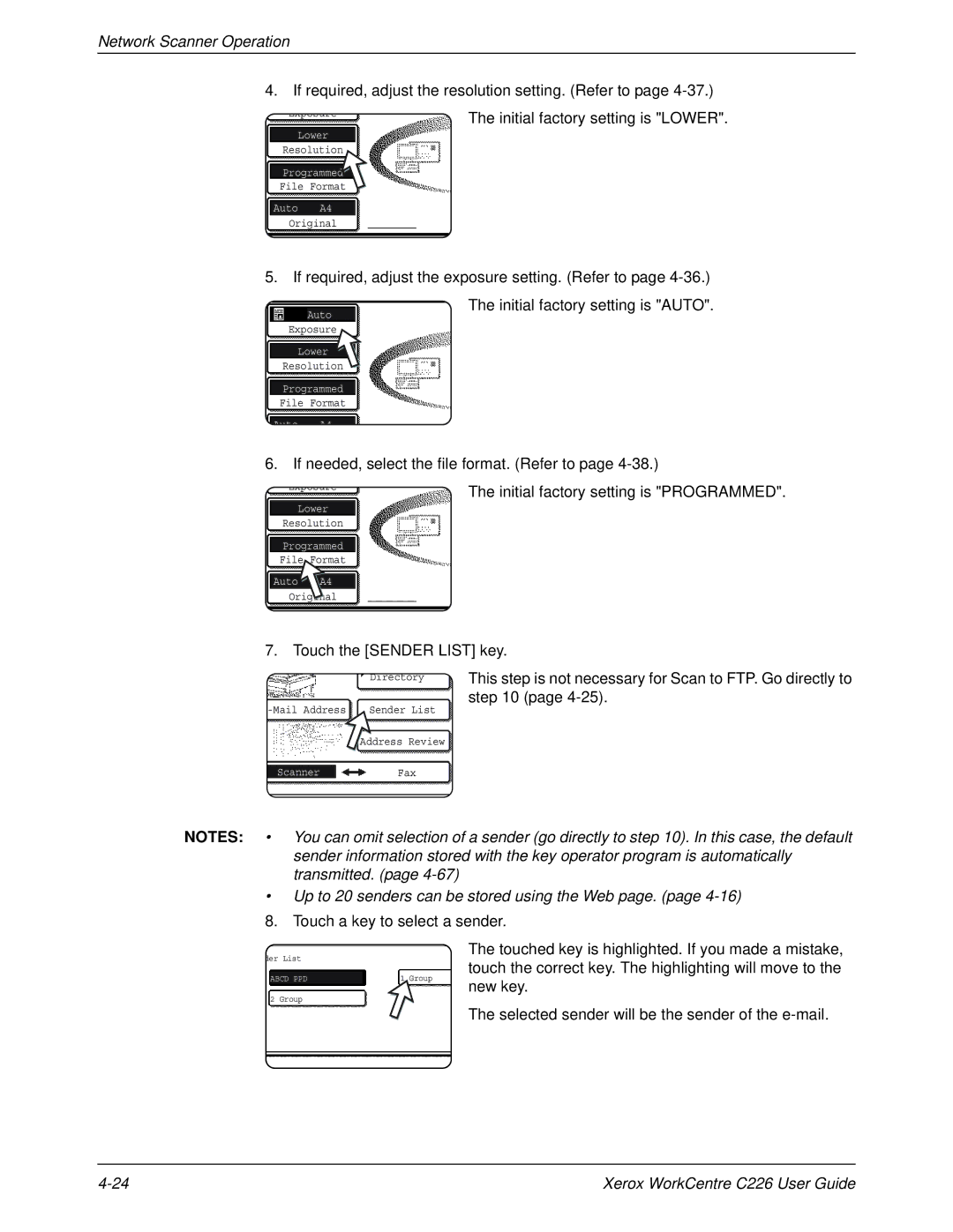 Xerox WorkCentre C226 manual Up to 20 senders can be stored using the Web page 