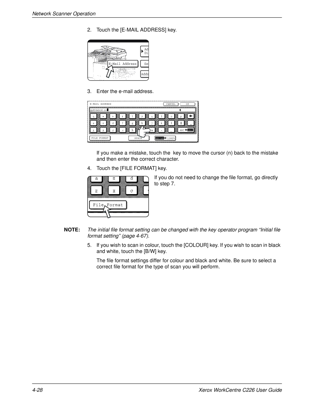 Xerox WorkCentre C226 manual Touch the E-MAIL Address key, Enter the e-mail address 