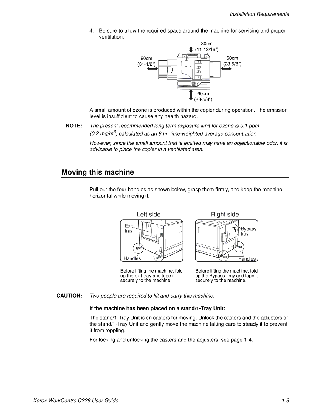 Xerox WorkCentre C226 manual Moving this machine, Installation Requirements 