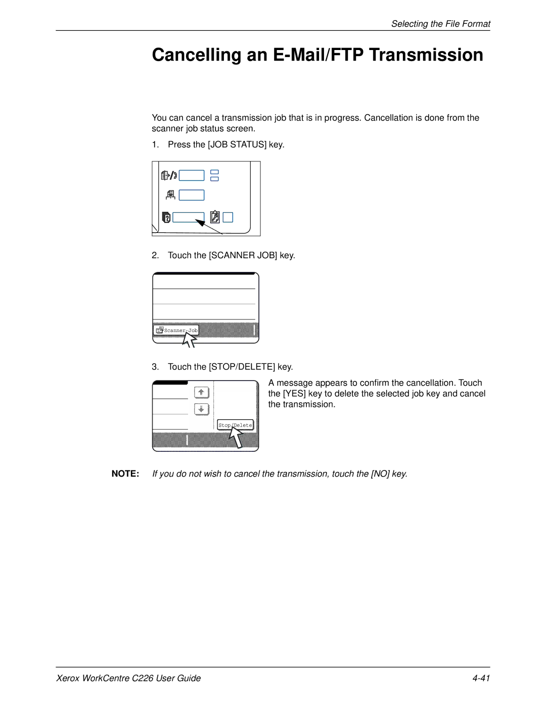 Xerox WorkCentre C226 manual Cancelling an E-Mail/FTP Transmission 