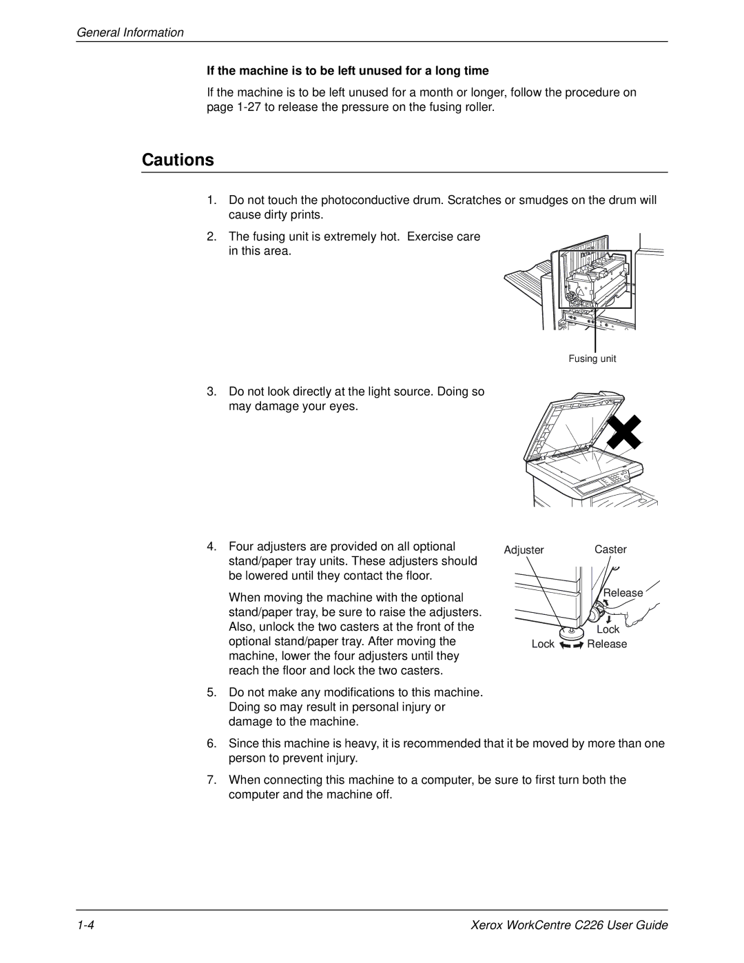 Xerox WorkCentre C226 manual If the machine is to be left unused for a long time 