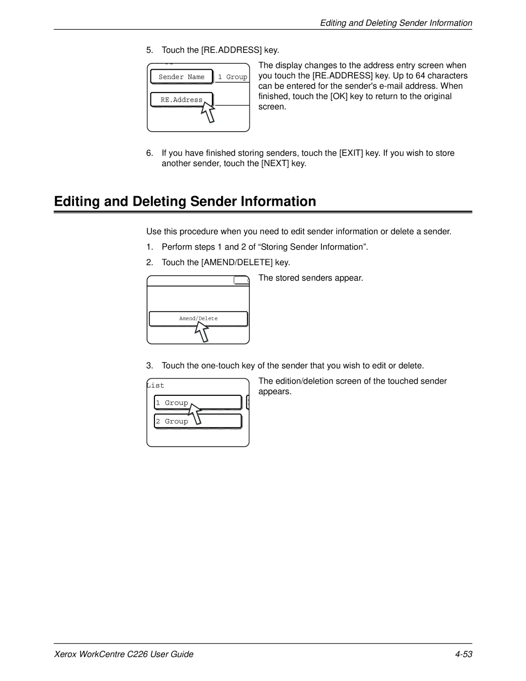 Xerox WorkCentre C226 manual Editing and Deleting Sender Information 