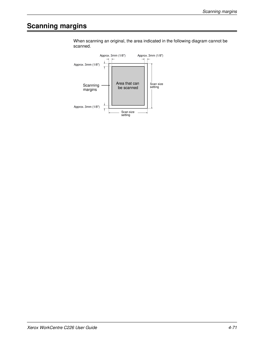 Xerox WorkCentre C226 manual Scanning margins 