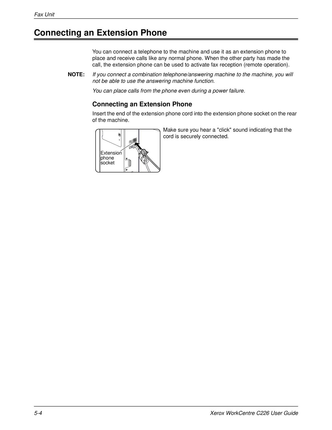 Xerox WorkCentre C226 manual Connecting an Extension Phone 