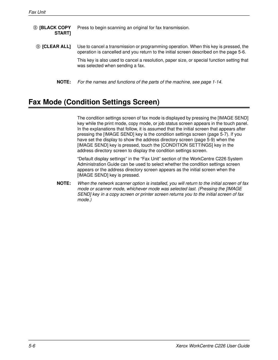 Xerox WorkCentre C226 manual Fax Mode Condition Settings Screen, Start 