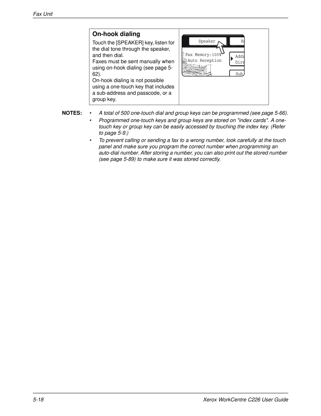 Xerox WorkCentre C226 manual On-hook dialing 