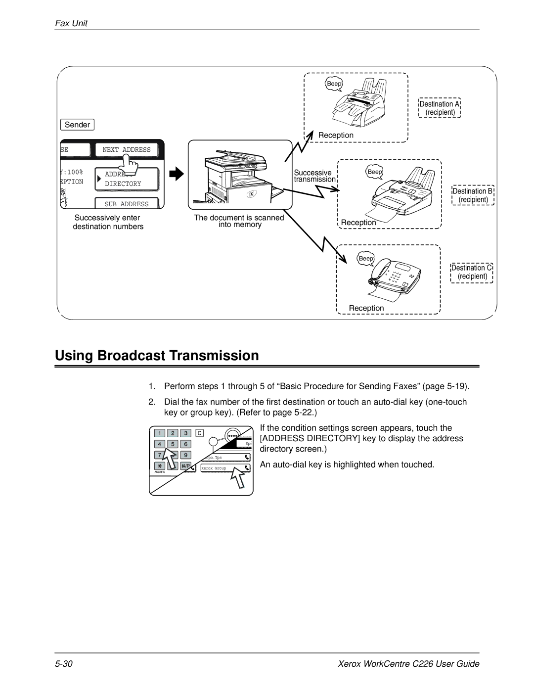 Xerox WorkCentre C226 manual Using Broadcast Transmission 