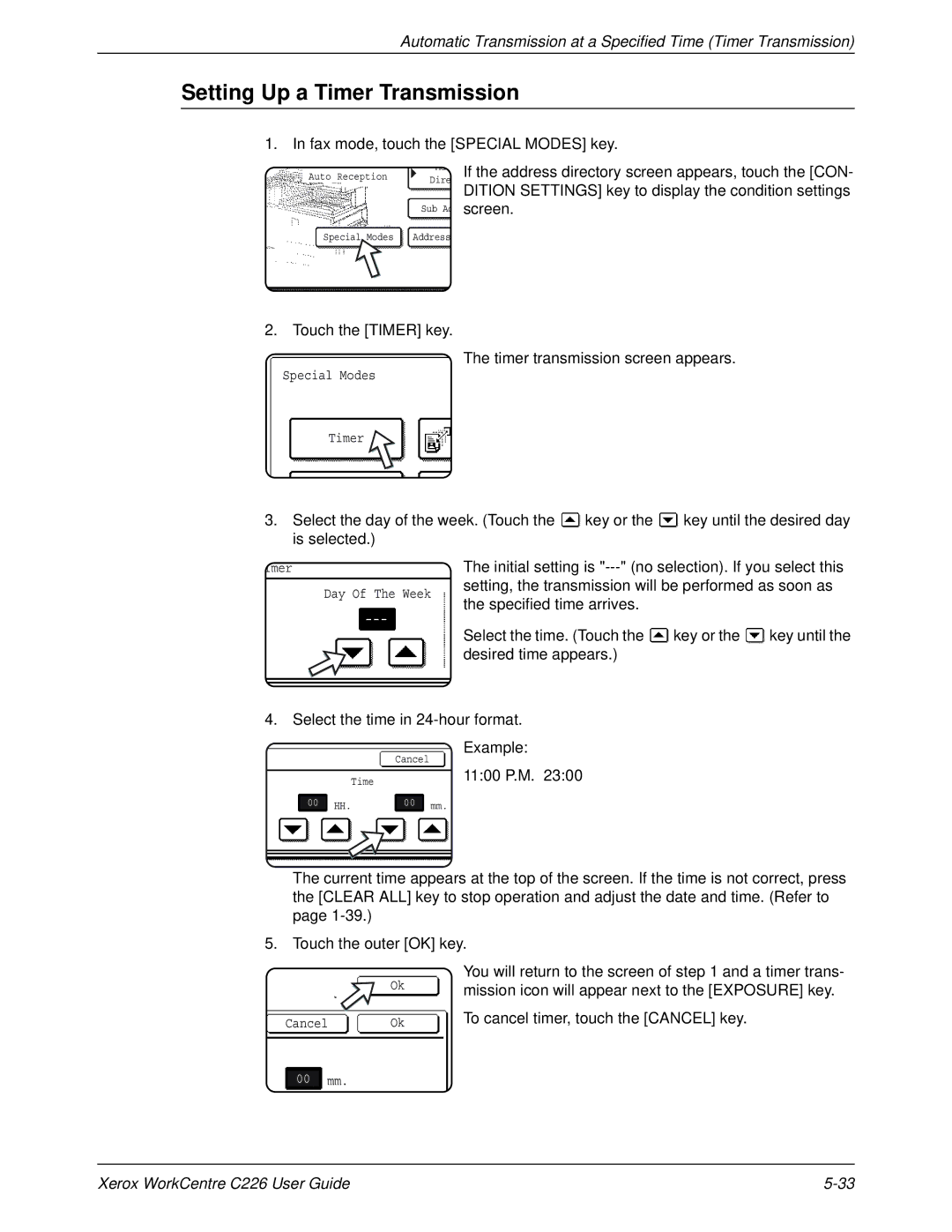 Xerox WorkCentre C226 manual Setting Up a Timer Transmission 