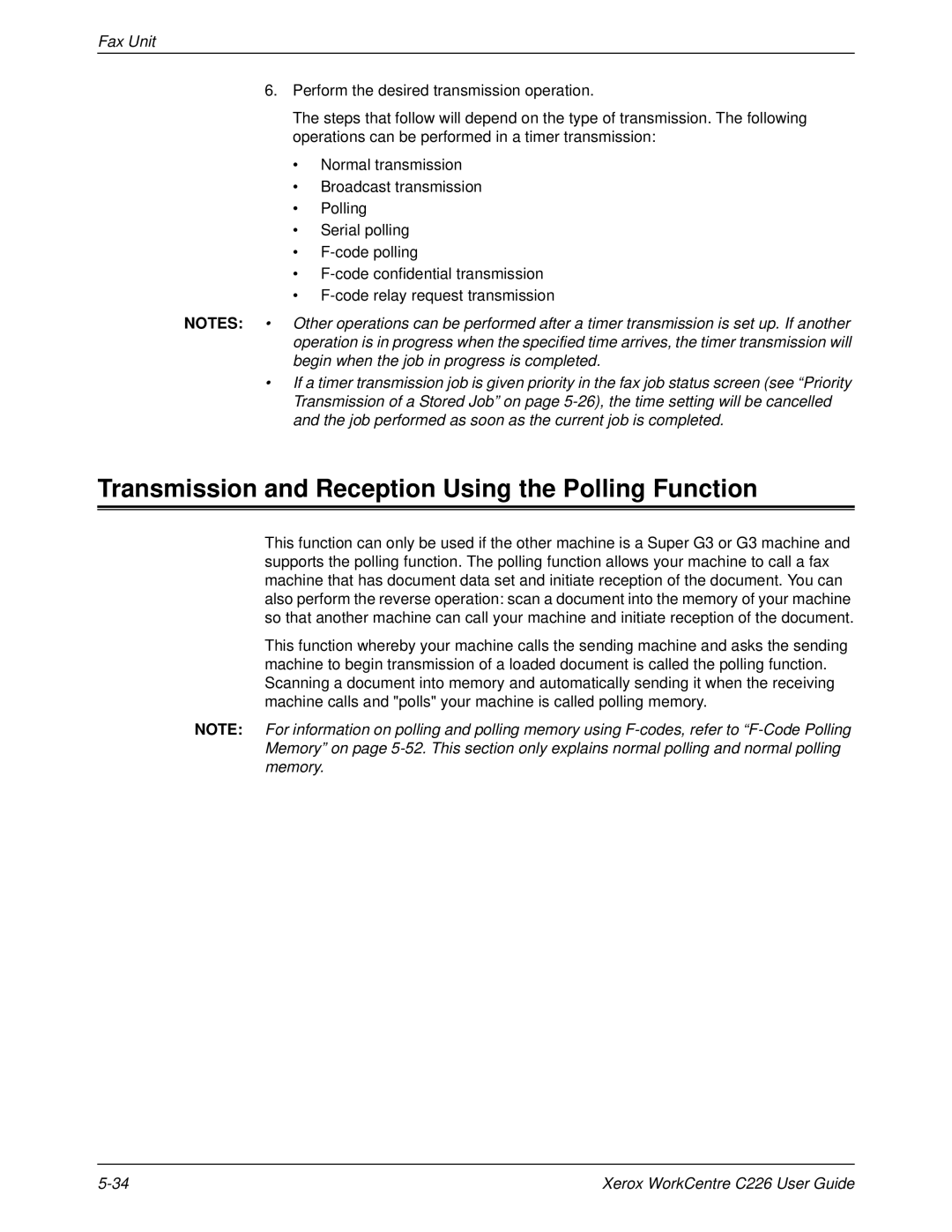 Xerox WorkCentre C226 manual Transmission and Reception Using the Polling Function 