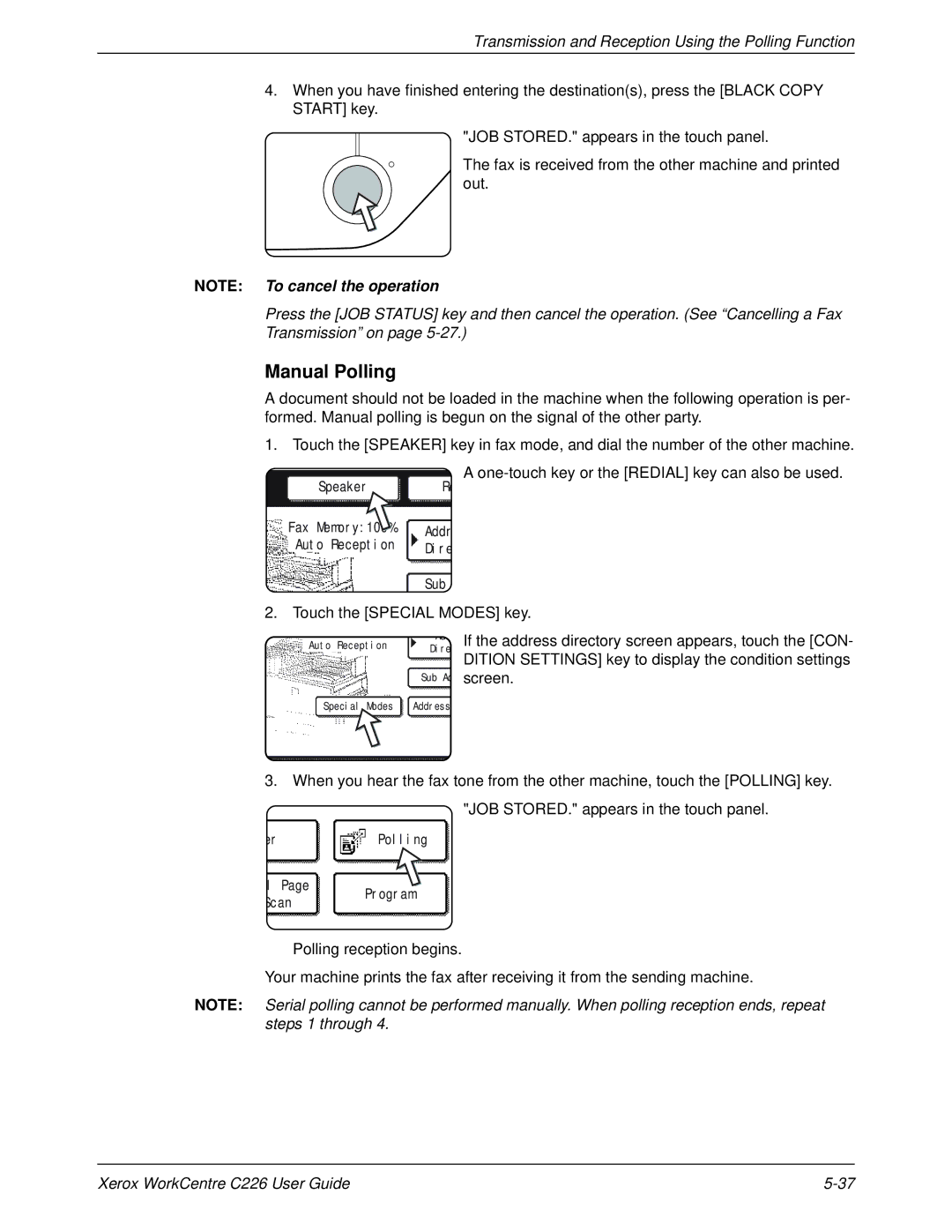 Xerox WorkCentre C226 manual Manual Polling, Touch the Special Modes key 