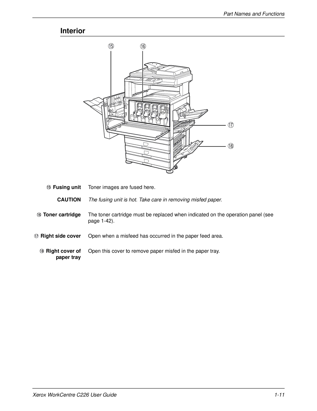 Xerox WorkCentre C226 manual Interior 