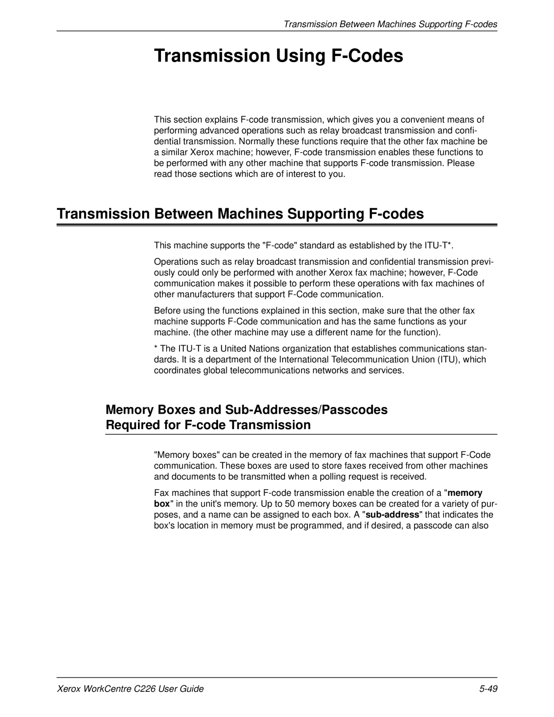 Xerox WorkCentre C226 manual Transmission Using F-Codes, Transmission Between Machines Supporting F-codes 