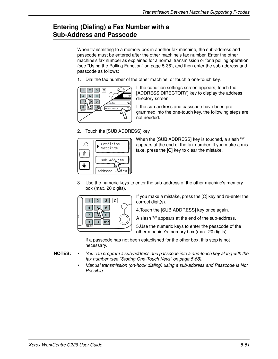 Xerox WorkCentre C226 manual Condition Settings Sub Address 