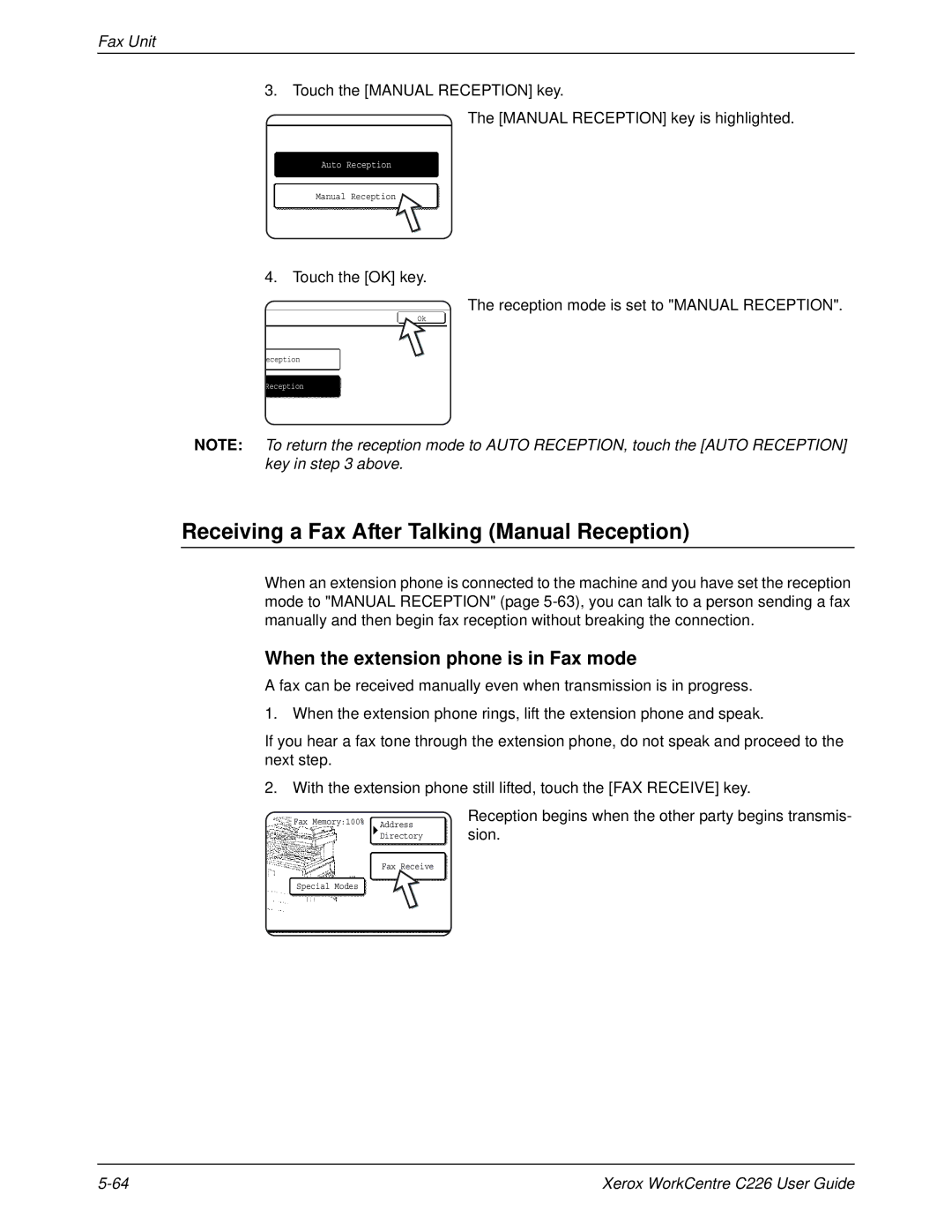 Xerox WorkCentre C226 manual Receiving a Fax After Talking Manual Reception, When the extension phone is in Fax mode 