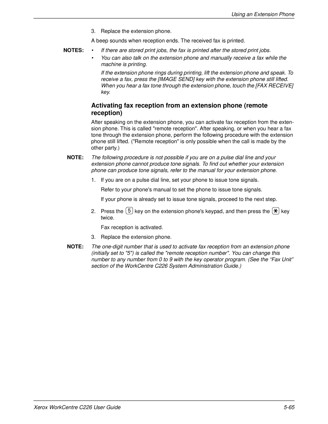 Xerox WorkCentre C226 manual Using an Extension Phone 