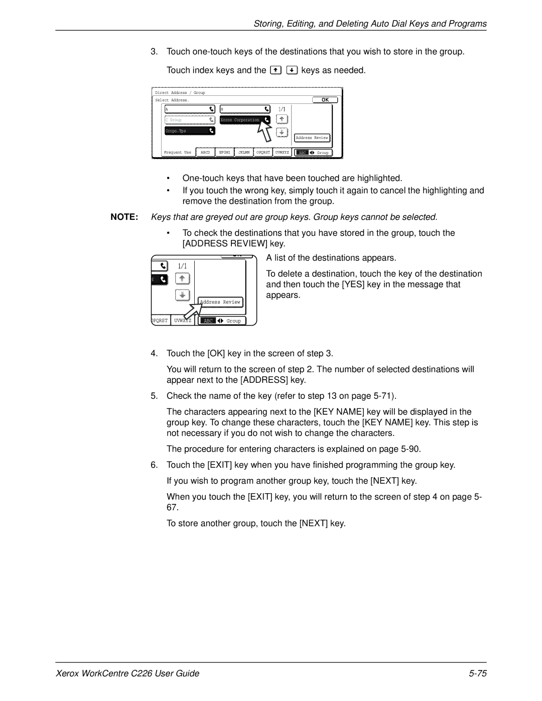 Xerox WorkCentre C226 manual Address Review Opqrst Uvwxyz ABC Group 