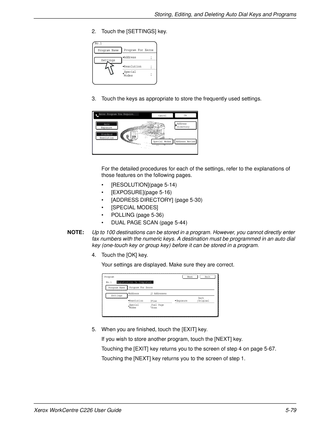 Xerox WorkCentre C226 manual Touch the Settings key, Special Modes 