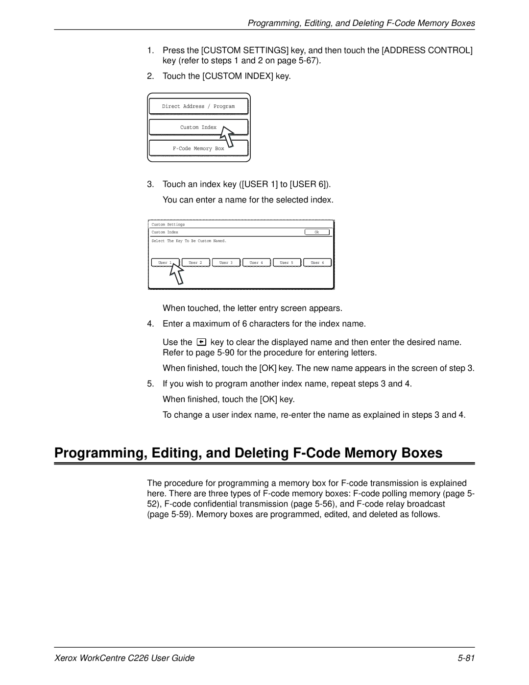 Xerox WorkCentre C226 manual Programming, Editing, and Deleting F-Code Memory Boxes 