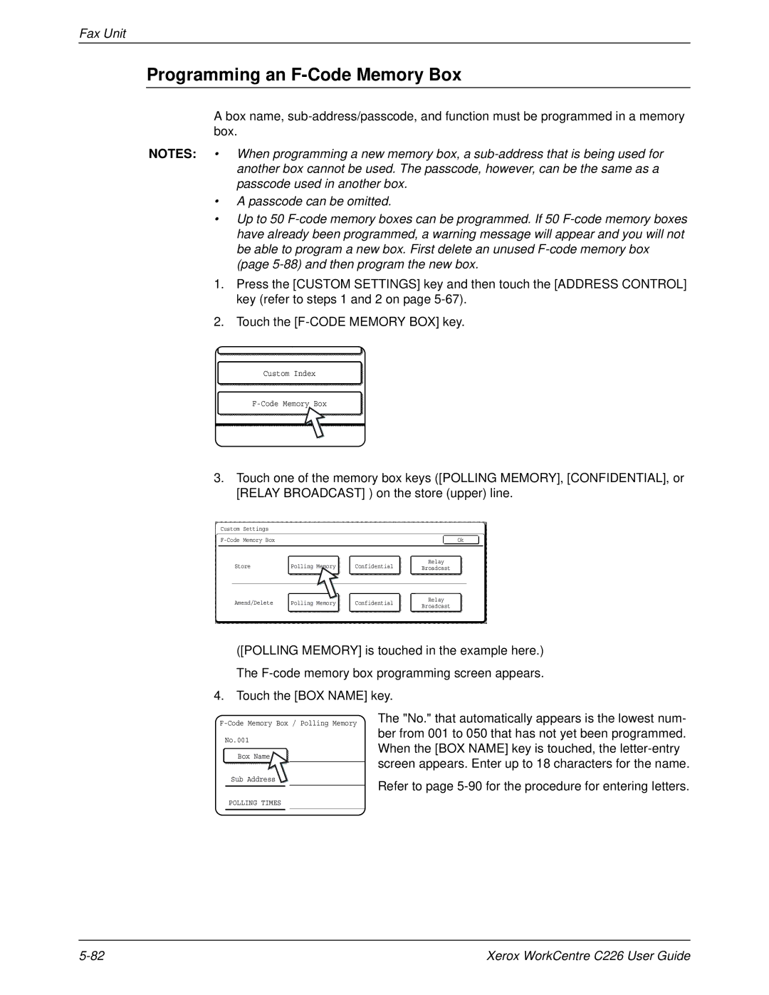 Xerox WorkCentre C226 manual Programming an F-Code Memory Box 