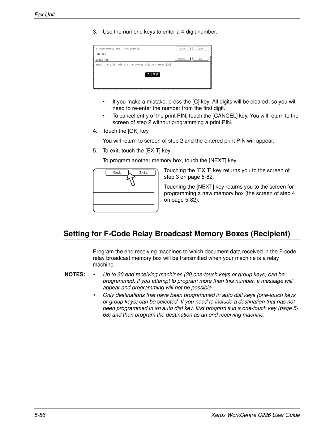 Xerox WorkCentre C226 manual Setting for F-Code Relay Broadcast Memory Boxes Recipient 