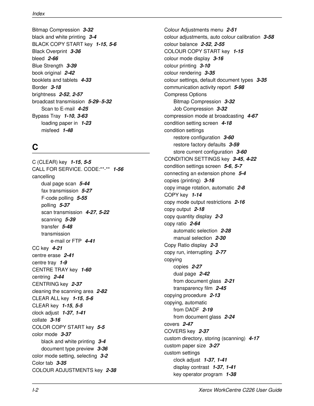 Xerox WorkCentre C226 manual Index 