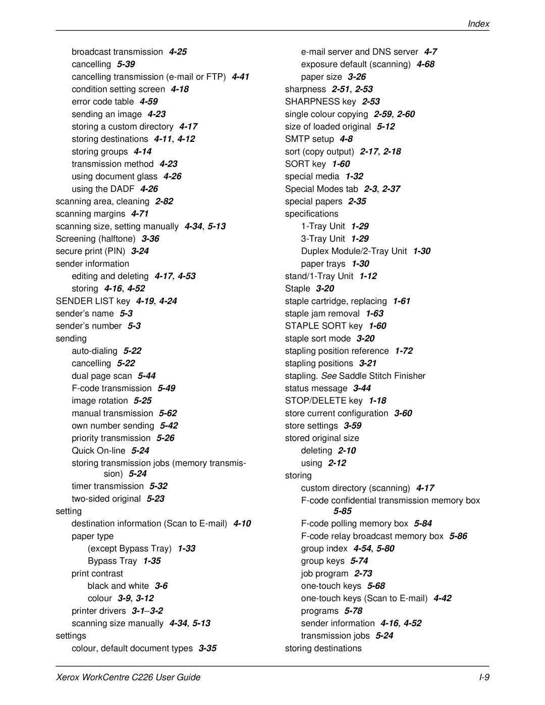 Xerox WorkCentre C226 manual Index 