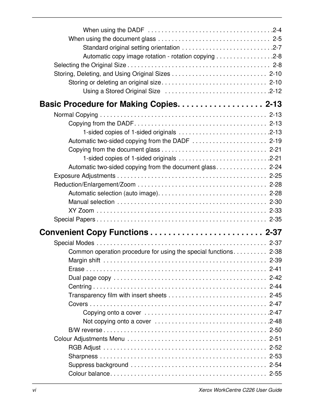 Xerox WorkCentre C226 manual Basic Procedure for Making Copies, Convenient Copy Functions 