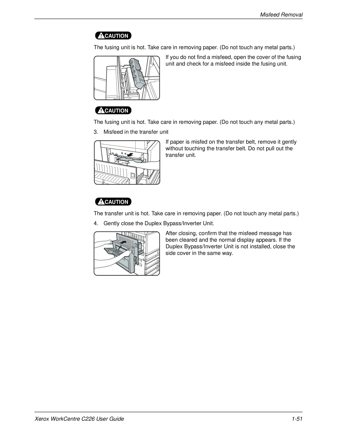 Xerox WorkCentre C226 manual Misfeed Removal 