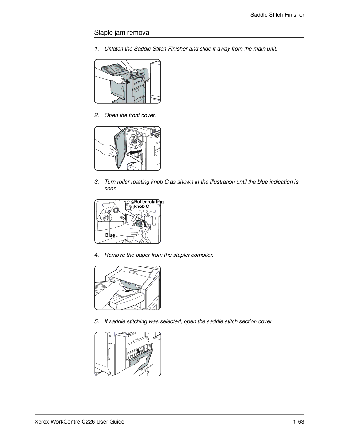 Xerox WorkCentre C226 manual Staple jam removal 