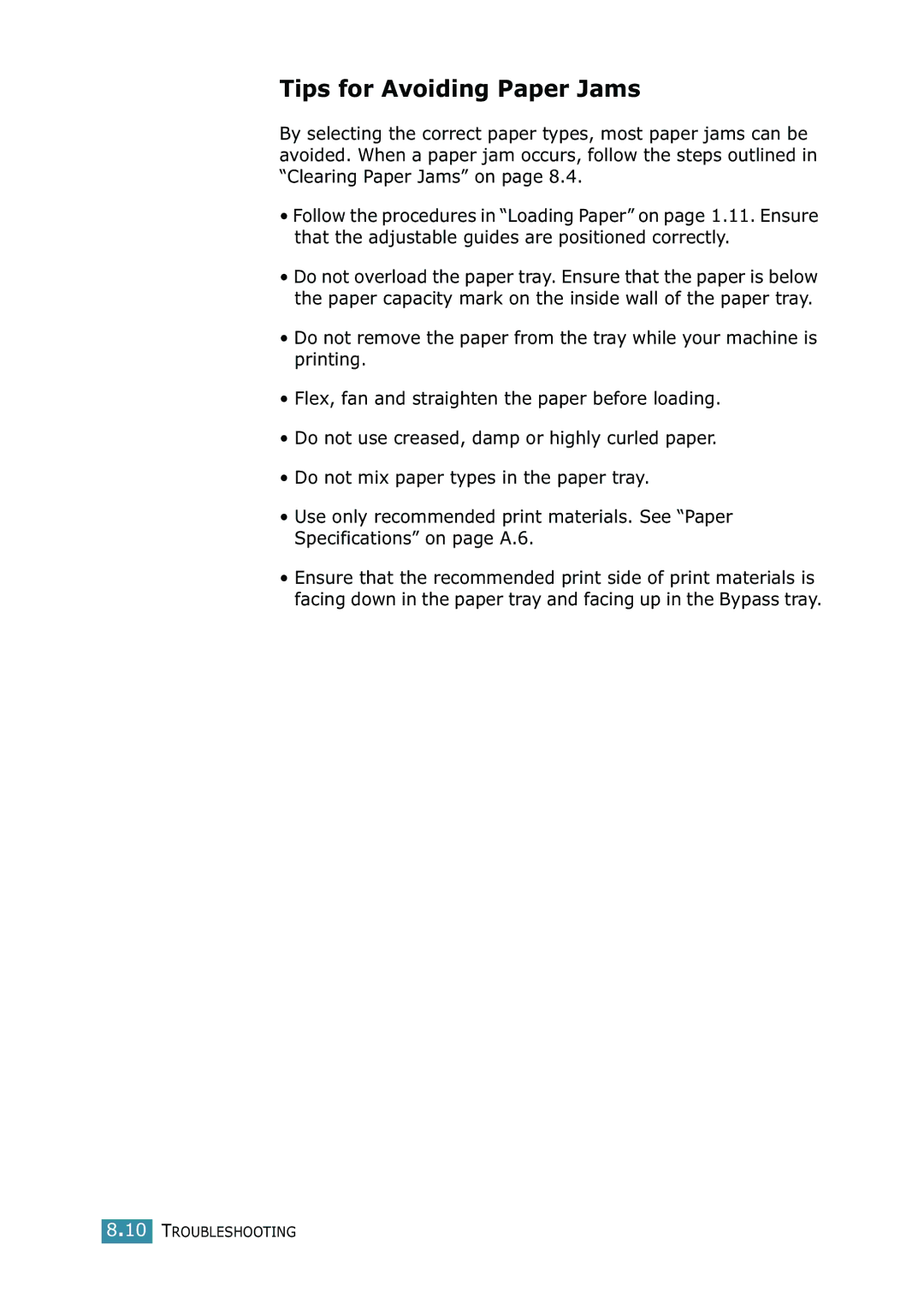 Xerox WorkCentre PE16 manual Tips for Avoiding Paper Jams 