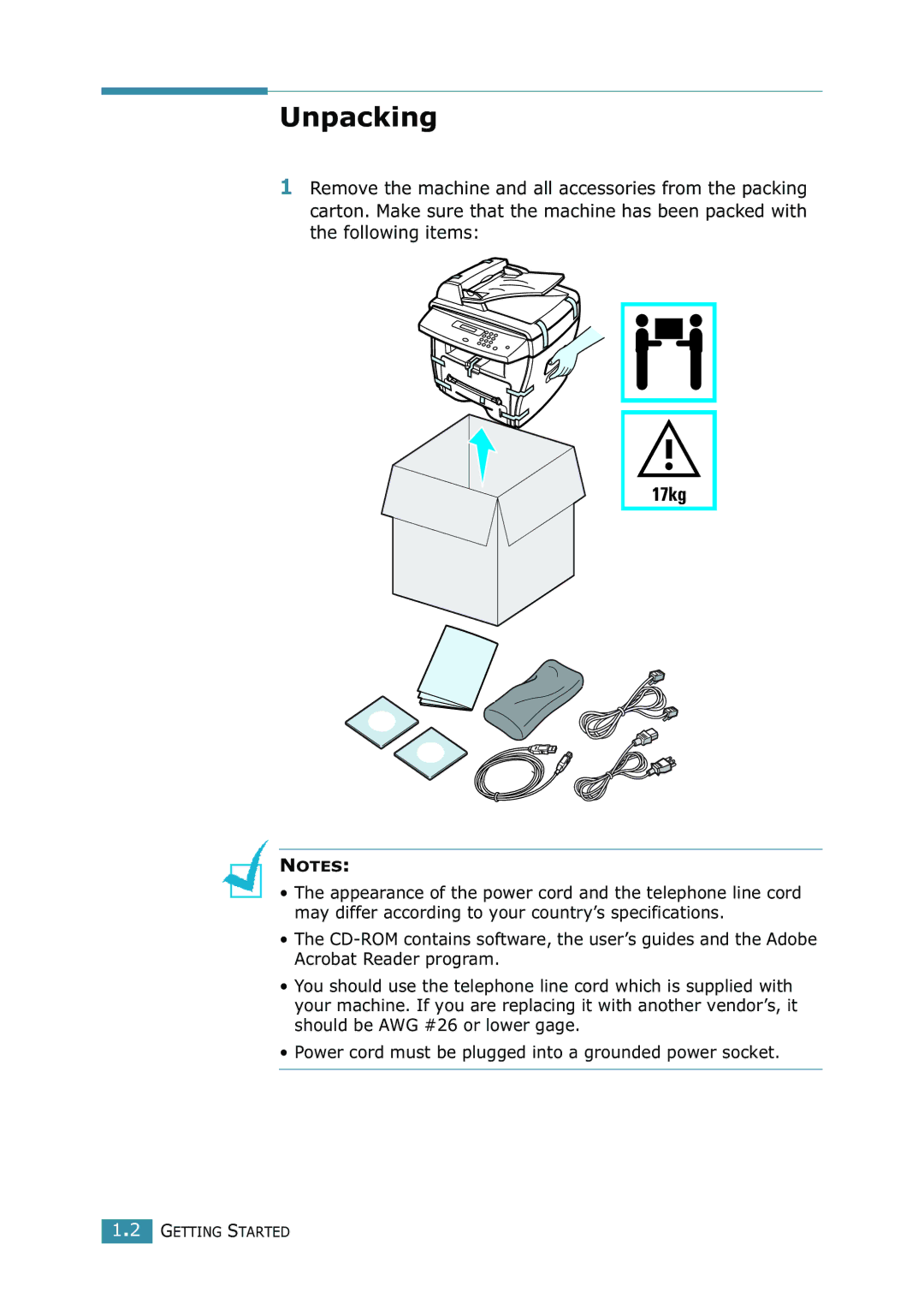 Xerox WorkCentre PE16 manual Unpacking 