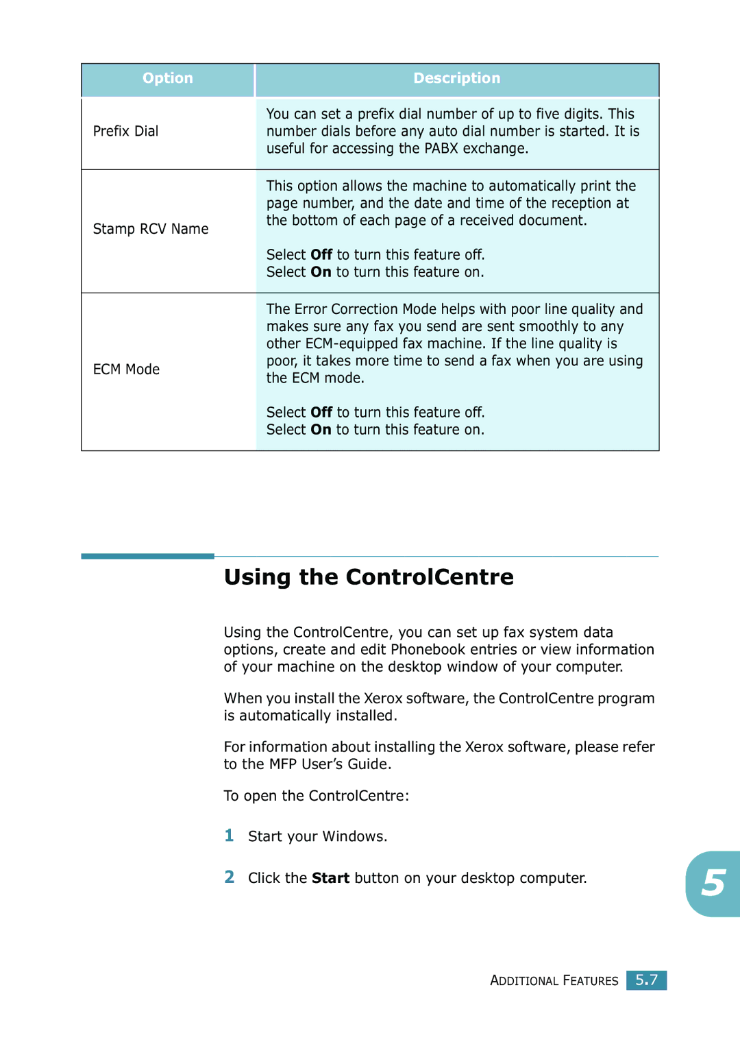 Xerox WorkCentre PE16 manual Using the ControlCentre 