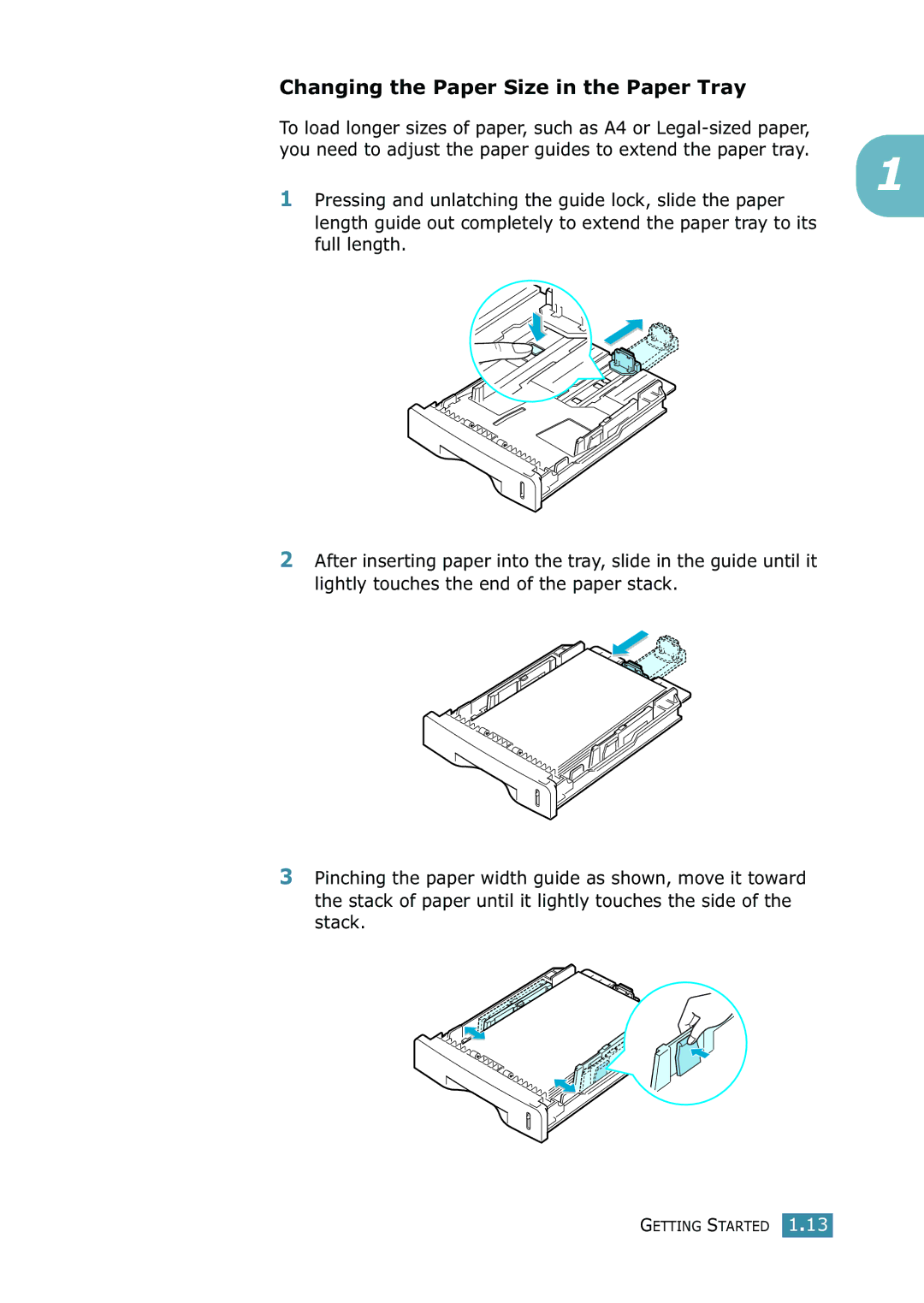 Xerox WorkCentre PE16 manual Changing the Paper Size in the Paper Tray 