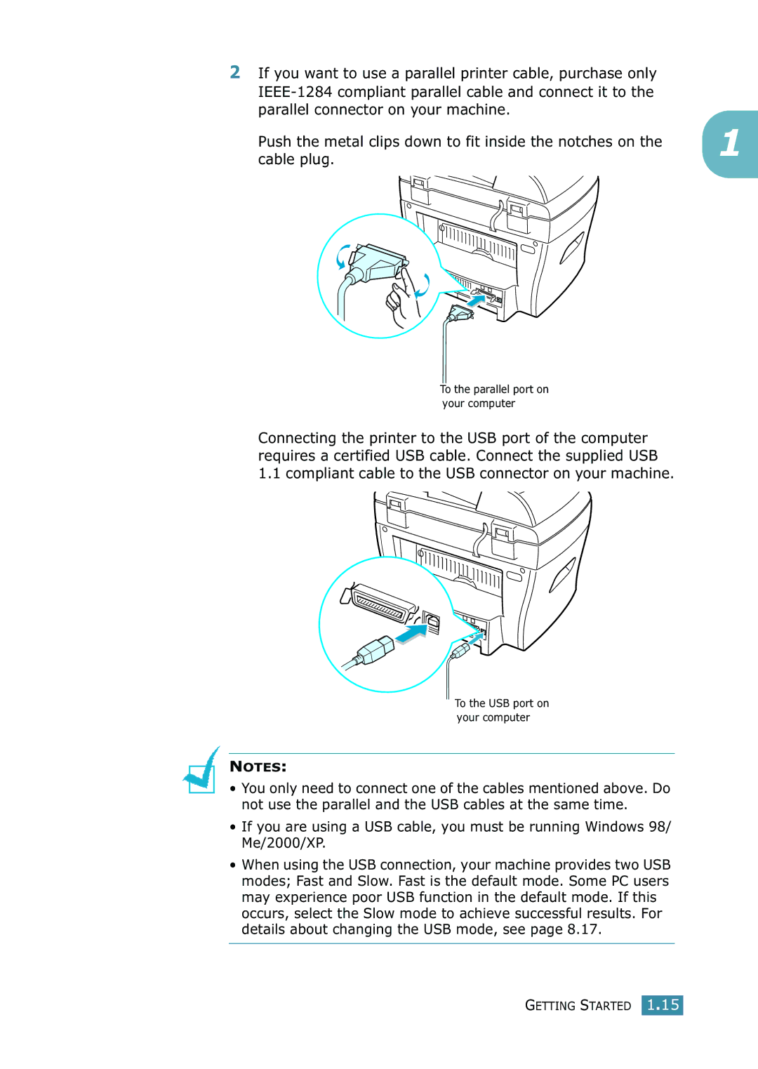 Xerox WorkCentre PE16 manual To the parallel port on your computer 