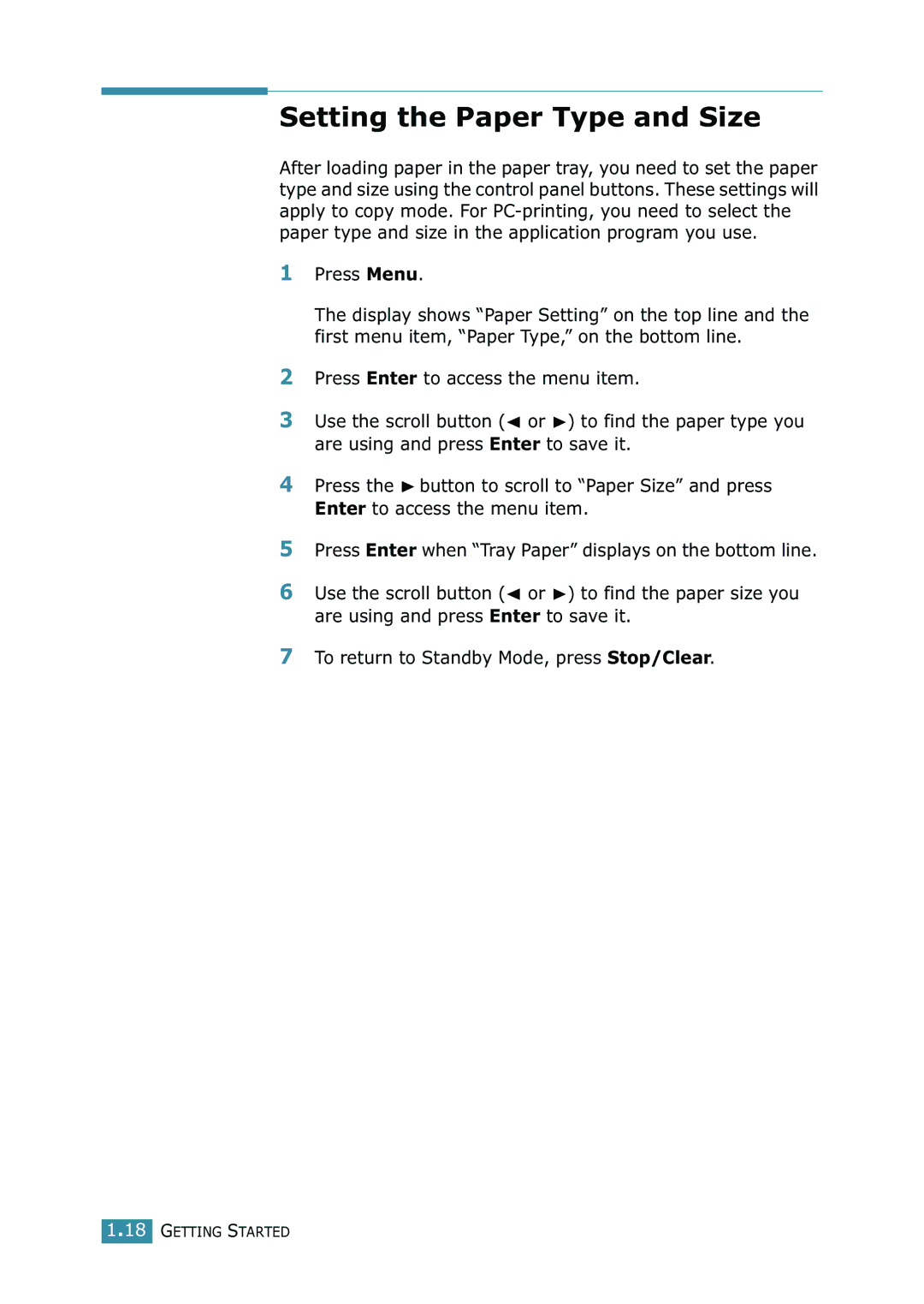 Xerox WorkCentre PE16 manual Setting the Paper Type and Size 