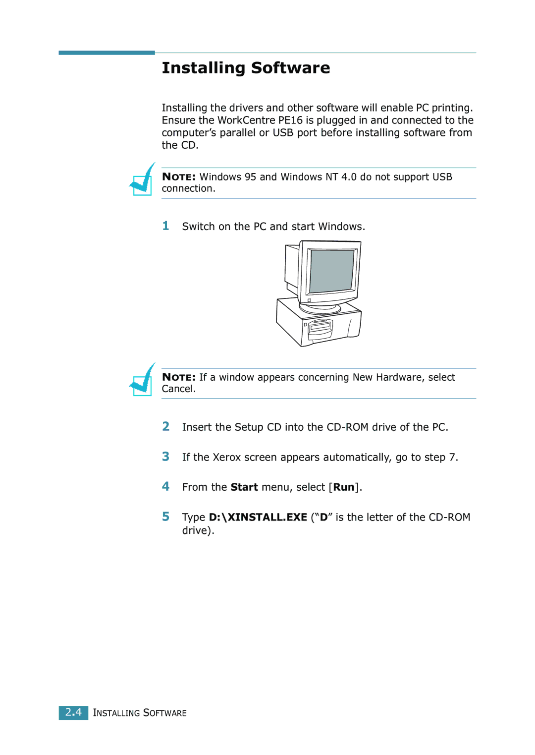 Xerox WorkCentre PE16 manual Installing Software 