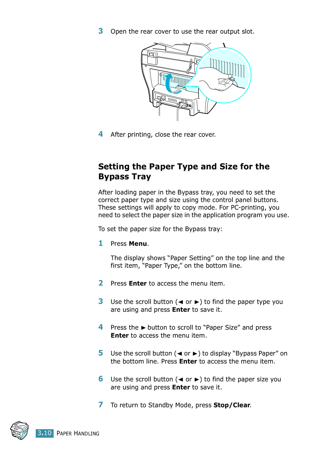 Xerox WorkCentre PE16 manual Setting the Paper Type and Size for the Bypass Tray 