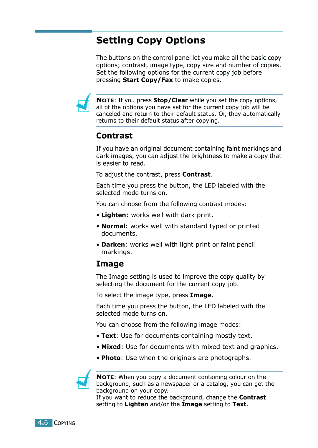 Xerox WorkCentre PE16 manual Setting Copy Options, Contrast, Image 