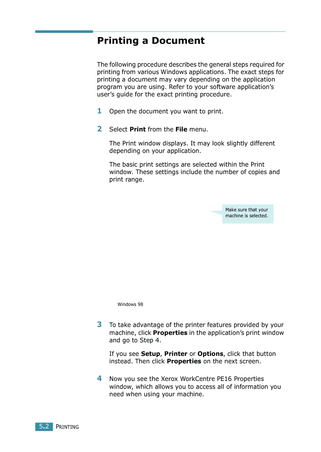 Xerox WorkCentre PE16 manual Printing a Document 